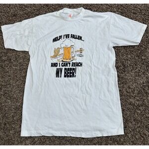 Vintage 90's Help I've Fallen And Can't Reach My Beer T-Shirt Single Stitch Sz L